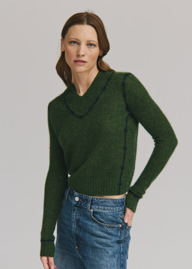 Autumn Cashmere Fitted V Neck Embroidered Sweater
