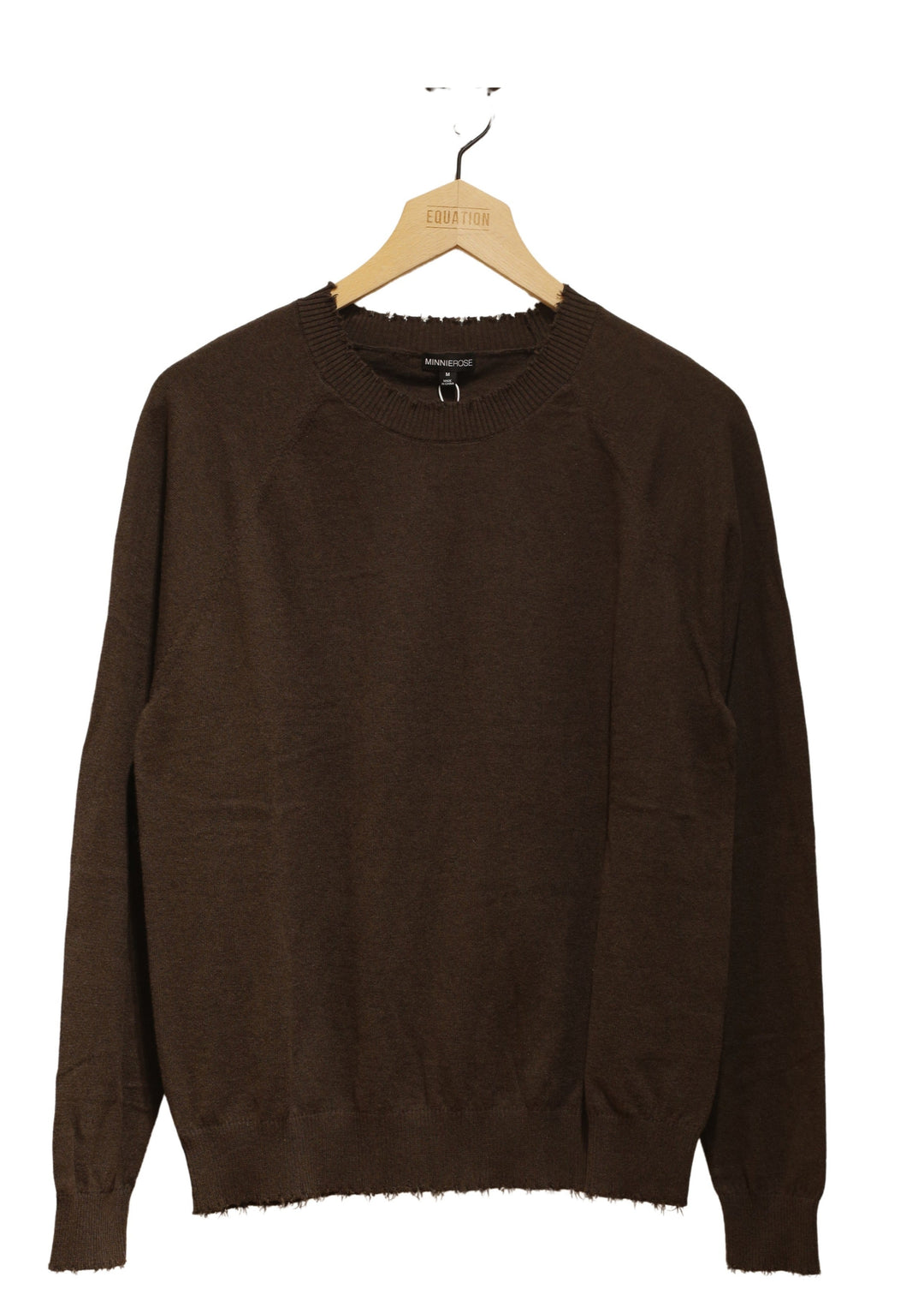 Minnie Rose Cotton Cashmere Frayed Edge Crew Sweater