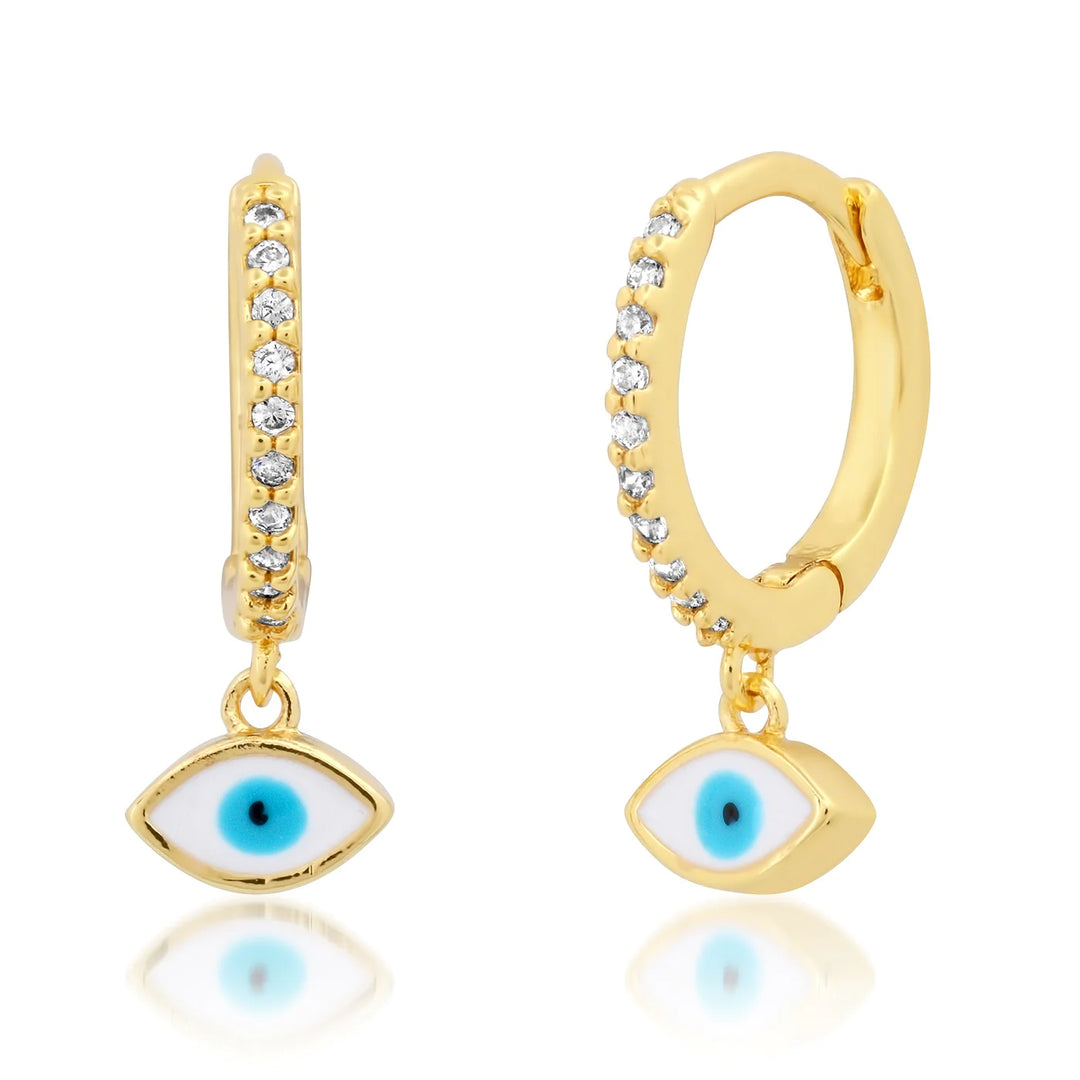 TAI Pave CZ Huggie with Enamel Evil Eye Charm