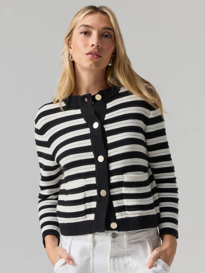 Sanctuary  Knitted Sweater Jacket Chalk And Black Stripe