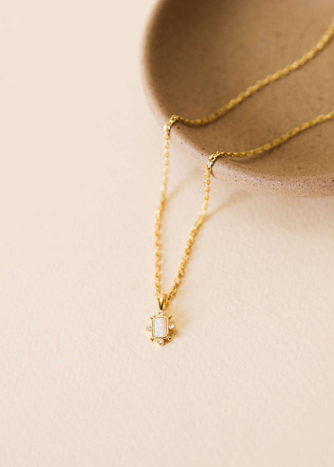 JaxKelly - Gemstone Rectangular Pendant Necklace - White Opal