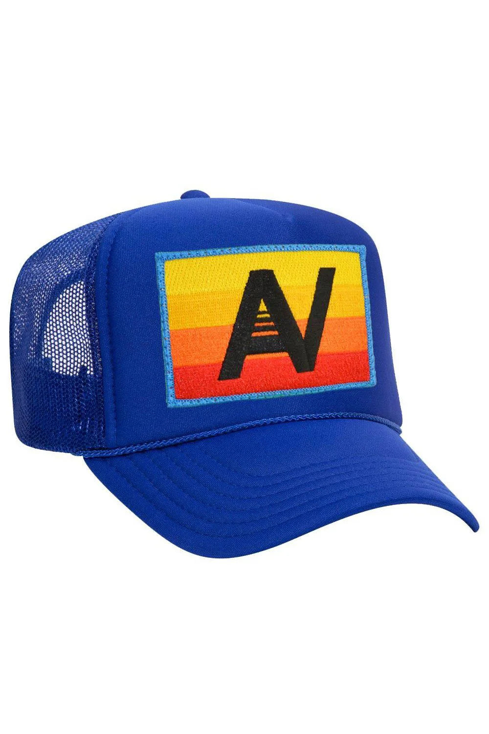 Aviator Nation Logo Rainbow Trucker Hat - Royal Blue