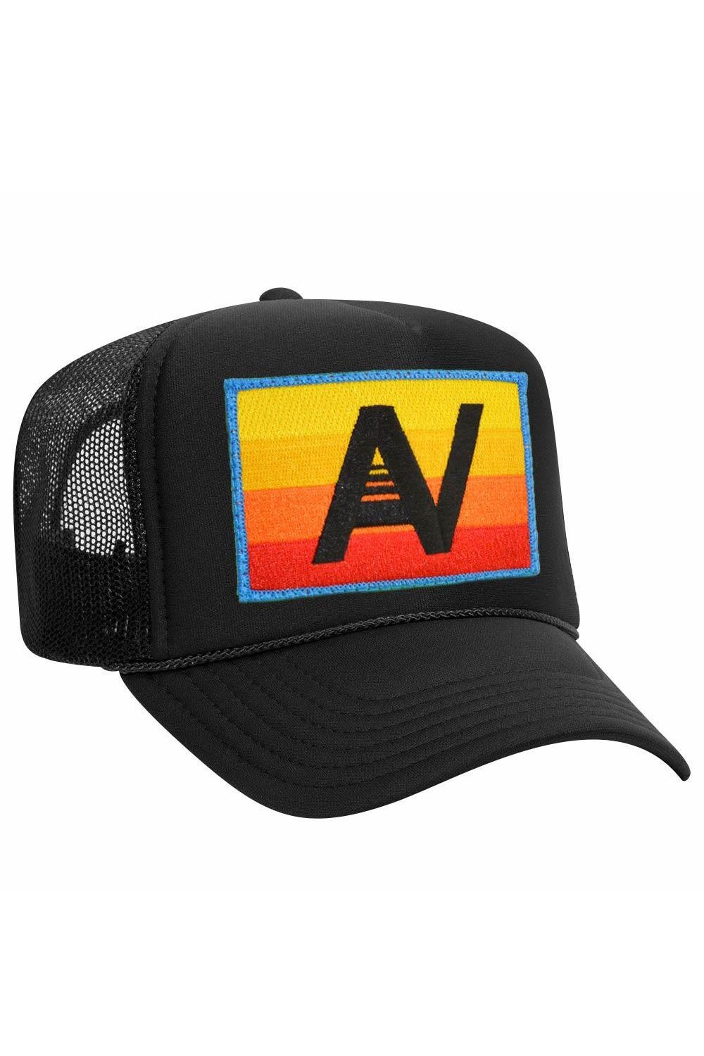 Aviator Nation Logo Rainbow Vintage Trucker Hat-Black