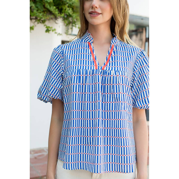THML FTM3017 Contrast Trim Top Blue