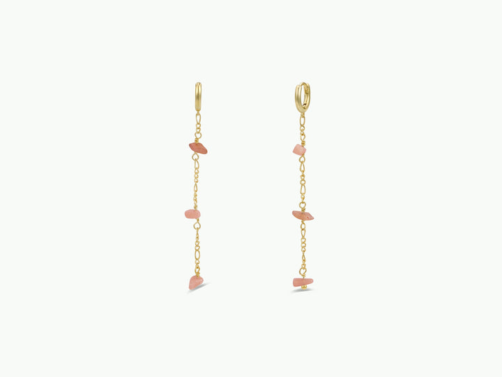 JaxKelly - Raw Gemstone Chain Drop Earring - Peach Moonstone