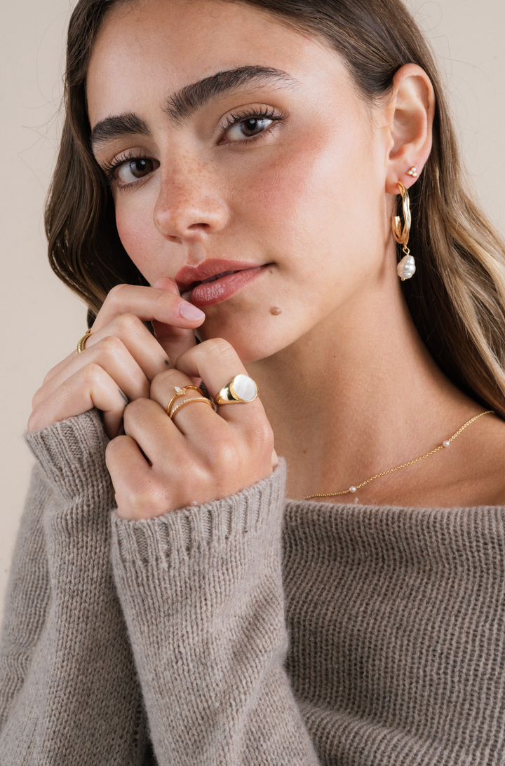 JaxKelly - Trio Cluster Gold Earrings - Pearl
