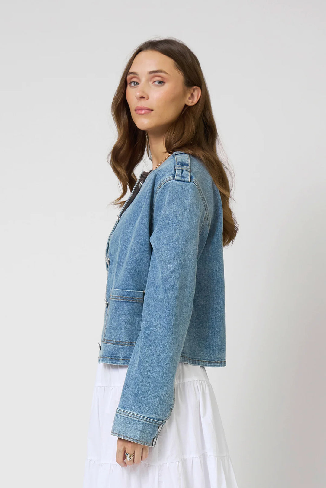 Central Park West Collarless Denim Jacket - EQUATION 
