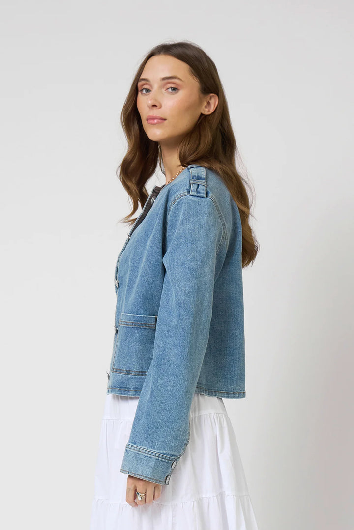 Central Park West Collarless Denim Jacket - EQUATION 
