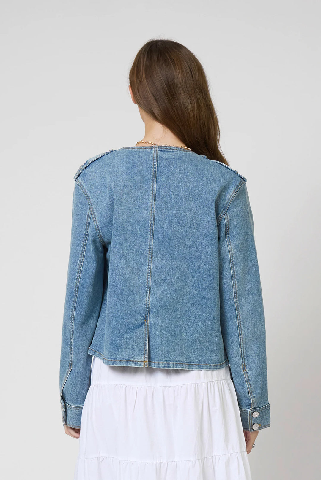 Central Park West Collarless Denim Jacket - EQUATION 