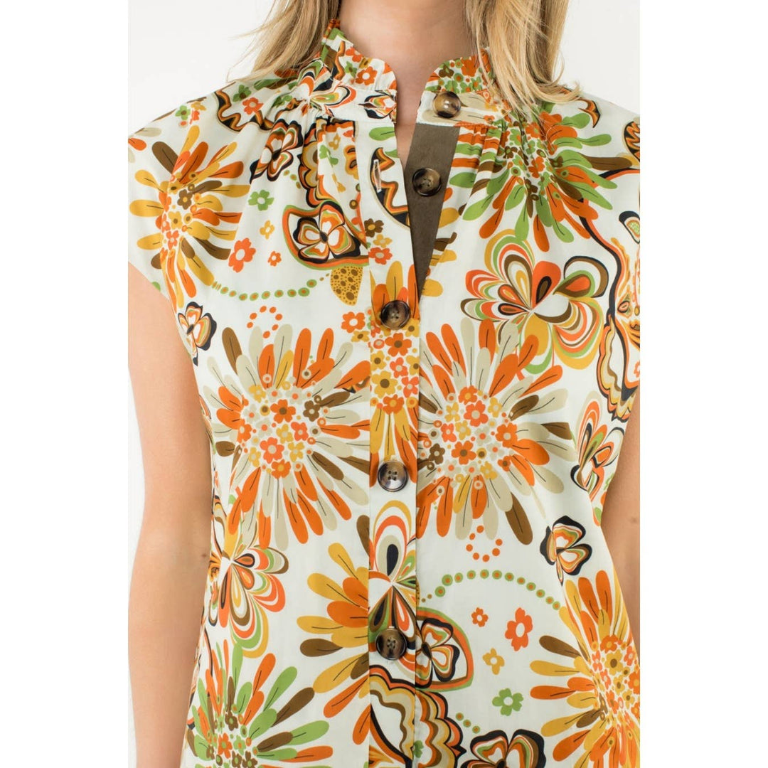 THML FTM3087 Ruffle Neck Flower Dress