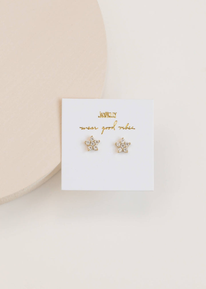 JaxKelly - Pave Stud - Flower - Gold Earrings