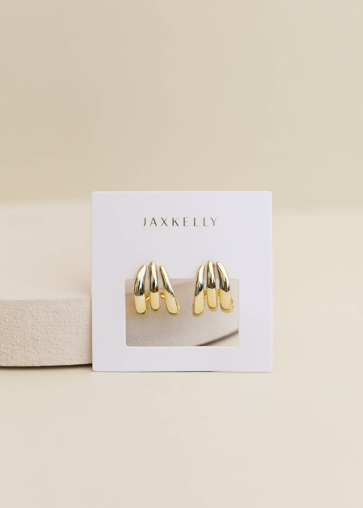 JaxKelly - Gold Three Hoop Huggie - Earring