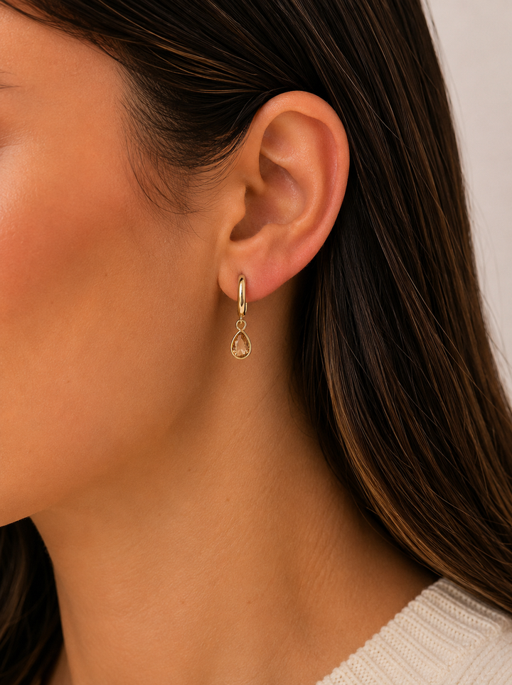 JaxKelly - Teardrop Charm Hoop - Champagne CZ