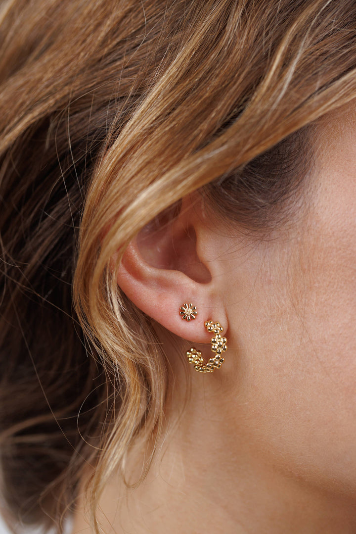 JaxKelly - Petite Flower Hoop Earrings - 18k Gold Plated