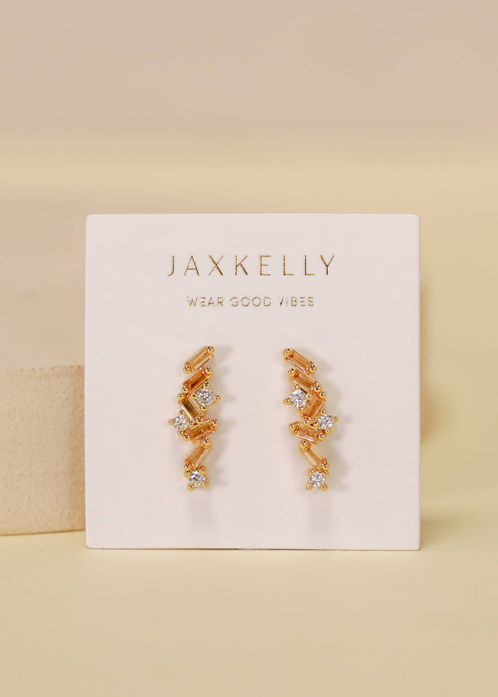 JaxKelly - Cascading Baguette Drop - Gold Earrings