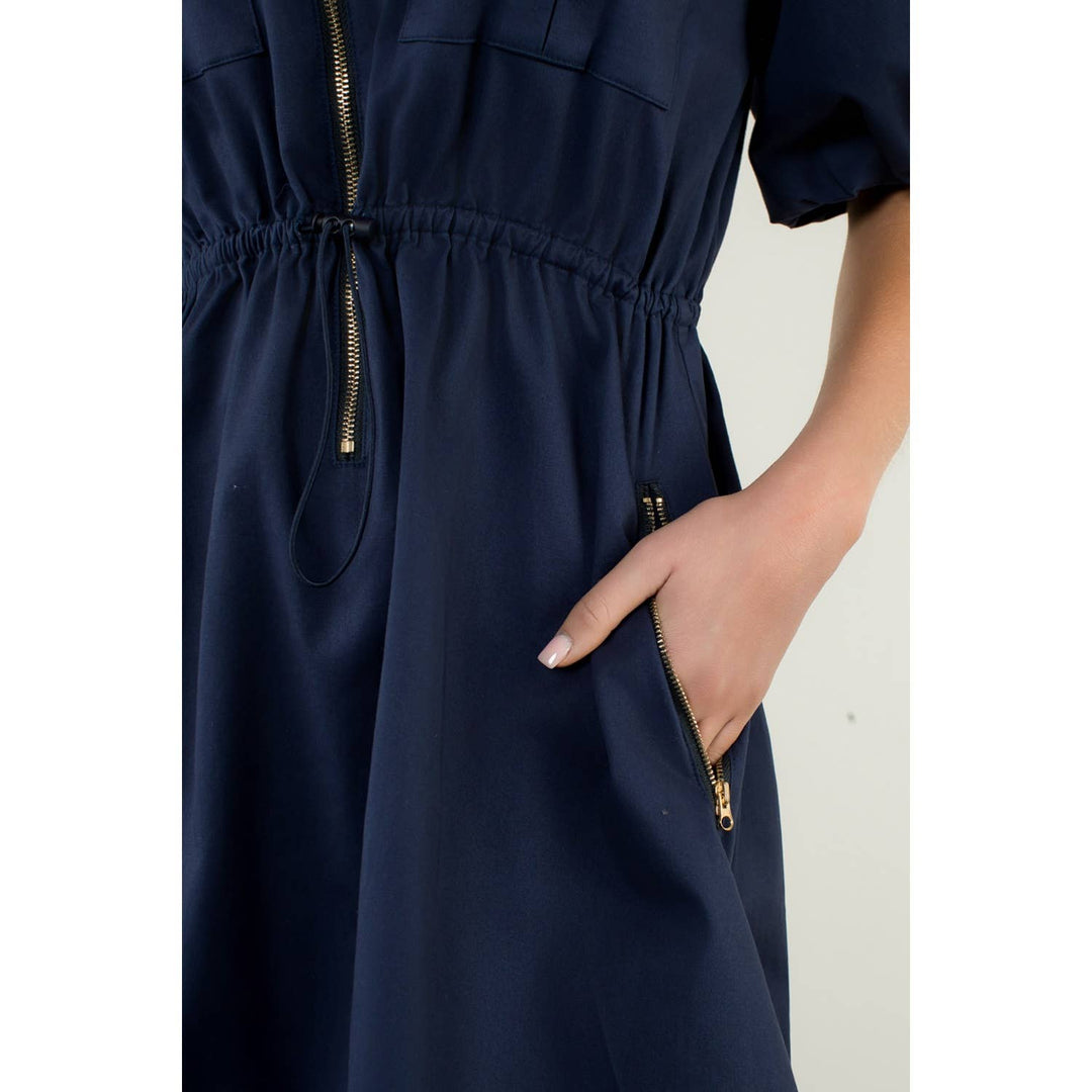 THML THS1700 Half Zip Drawstring Dress Navy
