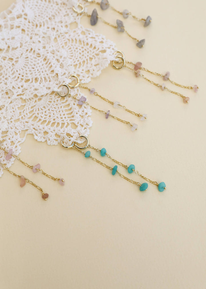 JaxKelly - Raw Gemstone Chain Drop Earring - Peach Moonstone