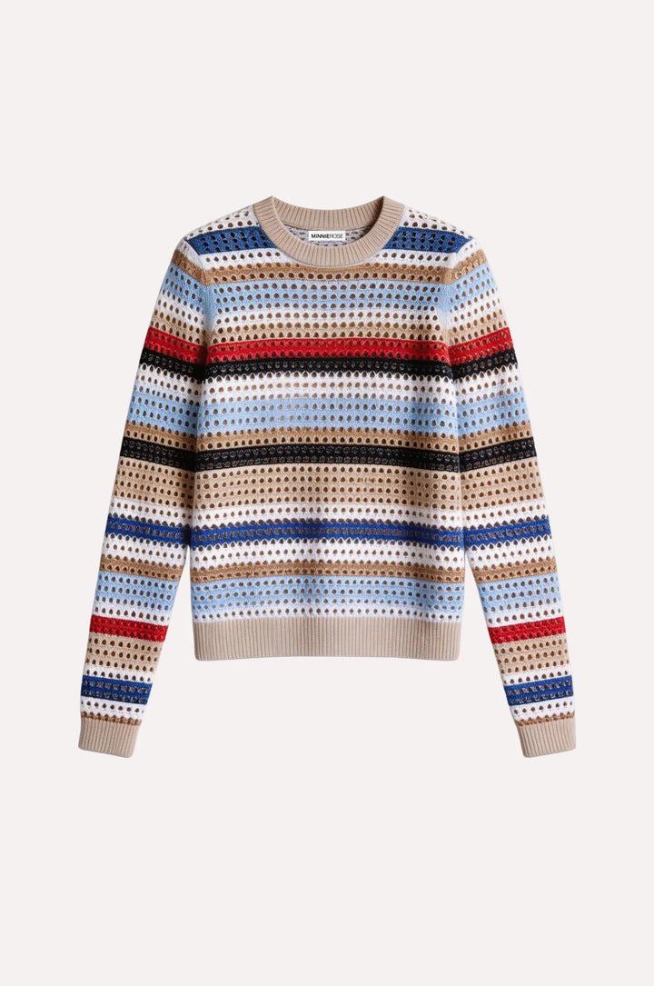 Minnie Rose Cotton Cashmere Mesh Crew