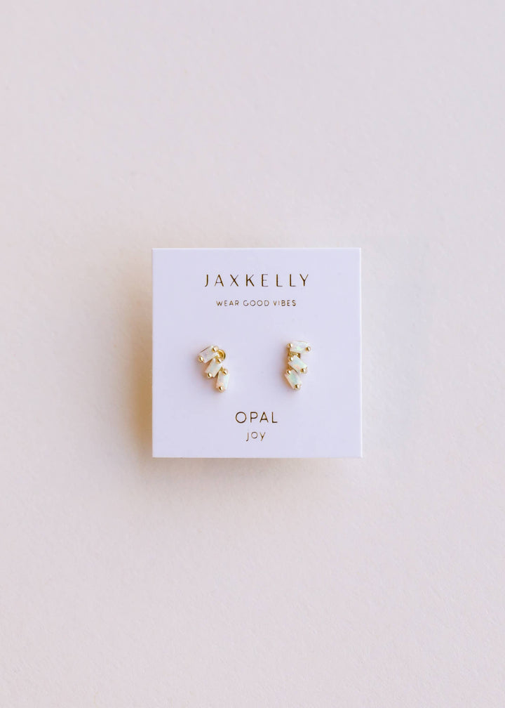 JaxKelly - Offset Trio - White Opal - Gold Earrings