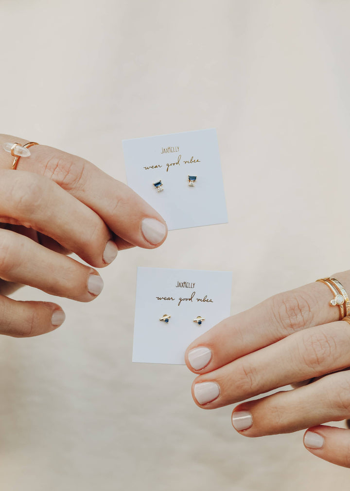 JaxKelly - Double Stud Stack - Sapphire - Gold Earrings