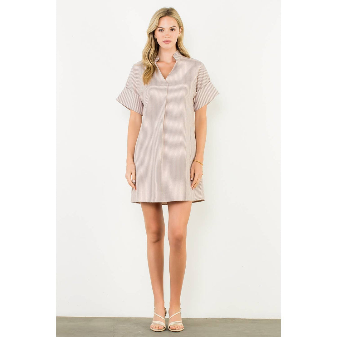 THML WCT3020-1 SS Stripe Collar Dress