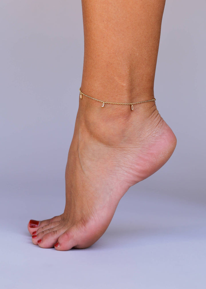 JaxKelly - Baguette Champagne Drop Anklet - 18k Gold Plated
