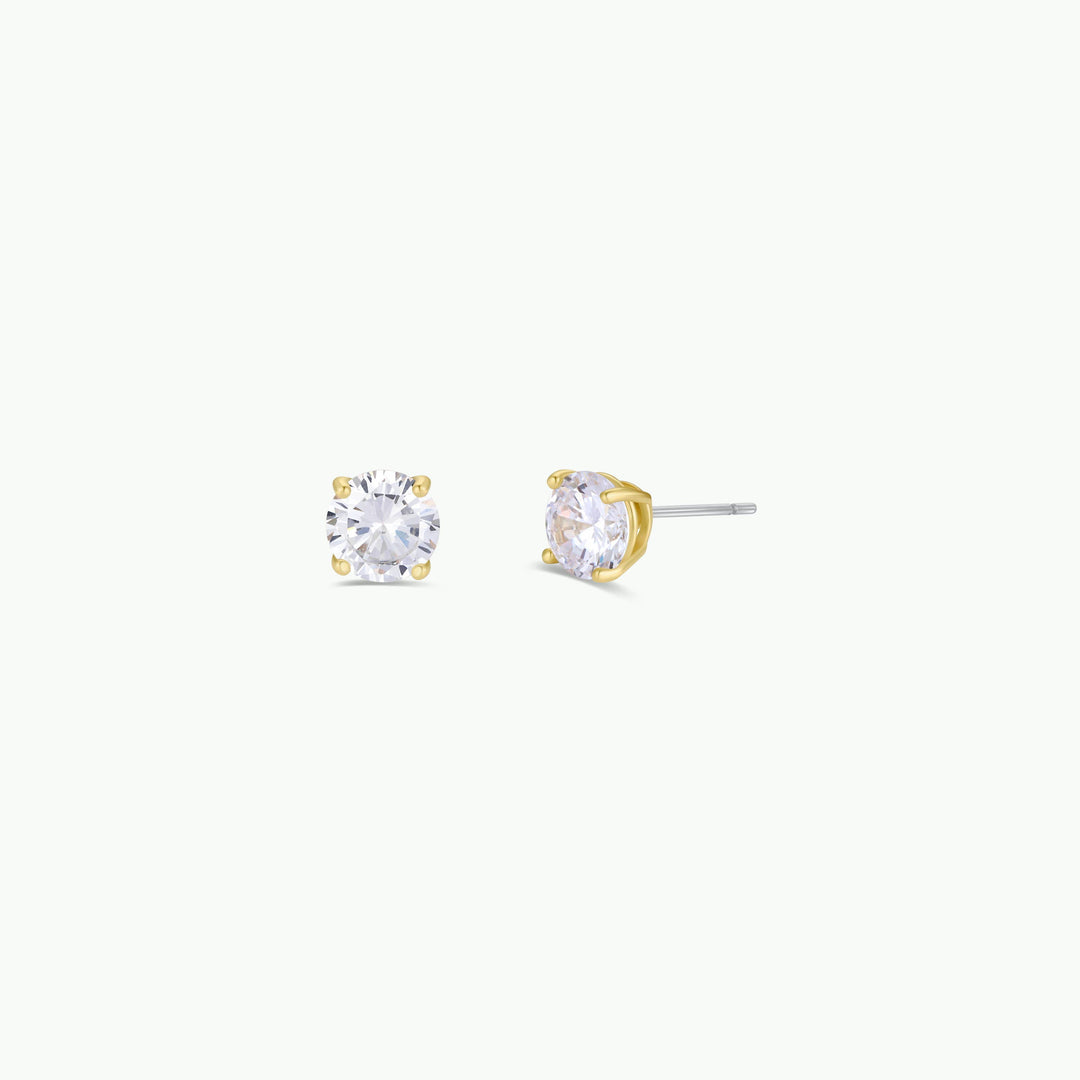 JaxKelly - Round CZ - Clear - Gold Earrings