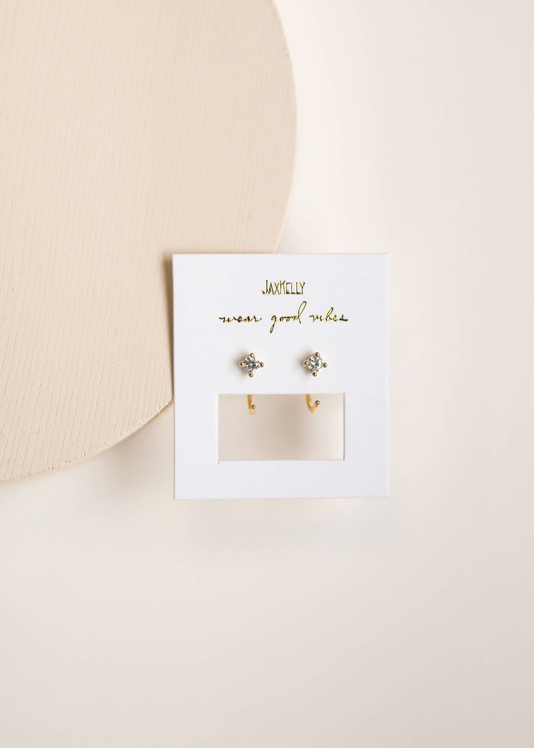 JaxKelly - CZ Huggies - White - Gold Earrings