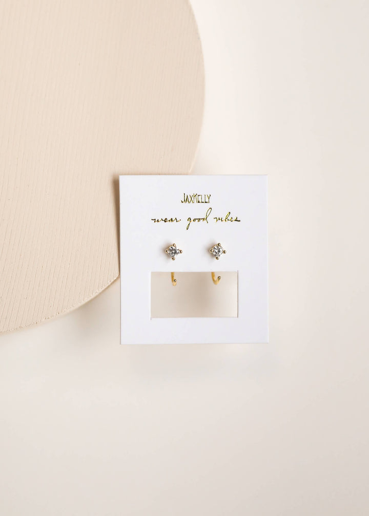 JaxKelly - CZ Huggies - White - Gold Earrings
