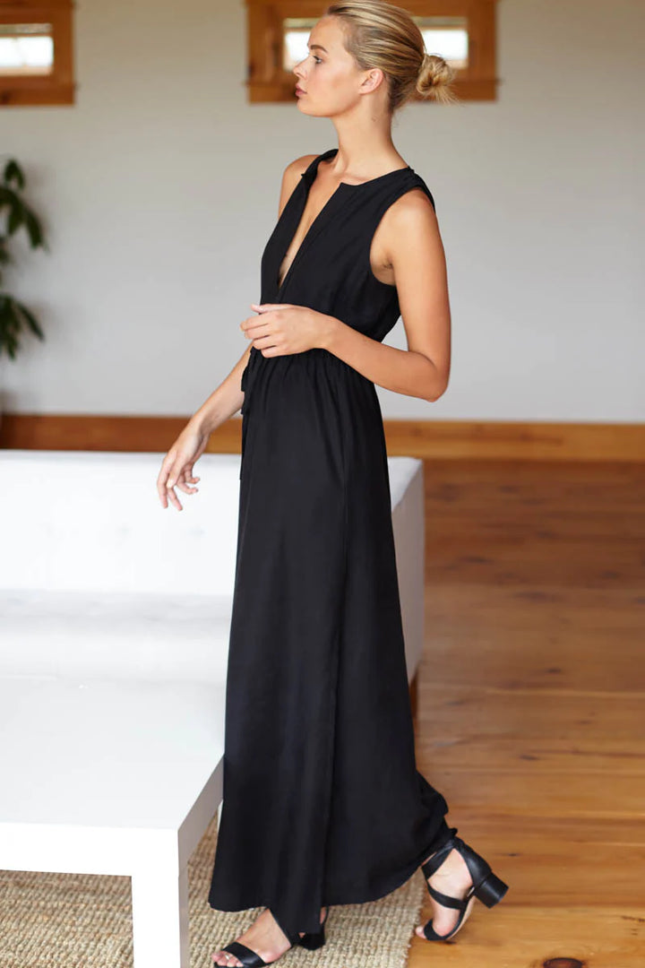 Emerson Fry Grecian Keyhole Dress - Black Tencel