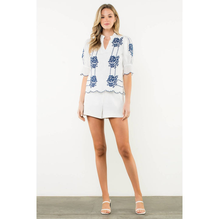 THML WCT2972 Puff Sleeve V-Neck Top