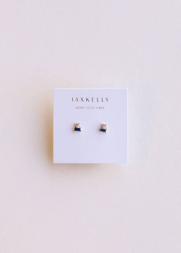 JaxKelly - Double Stud Stack - Sapphire - Gold Earrings