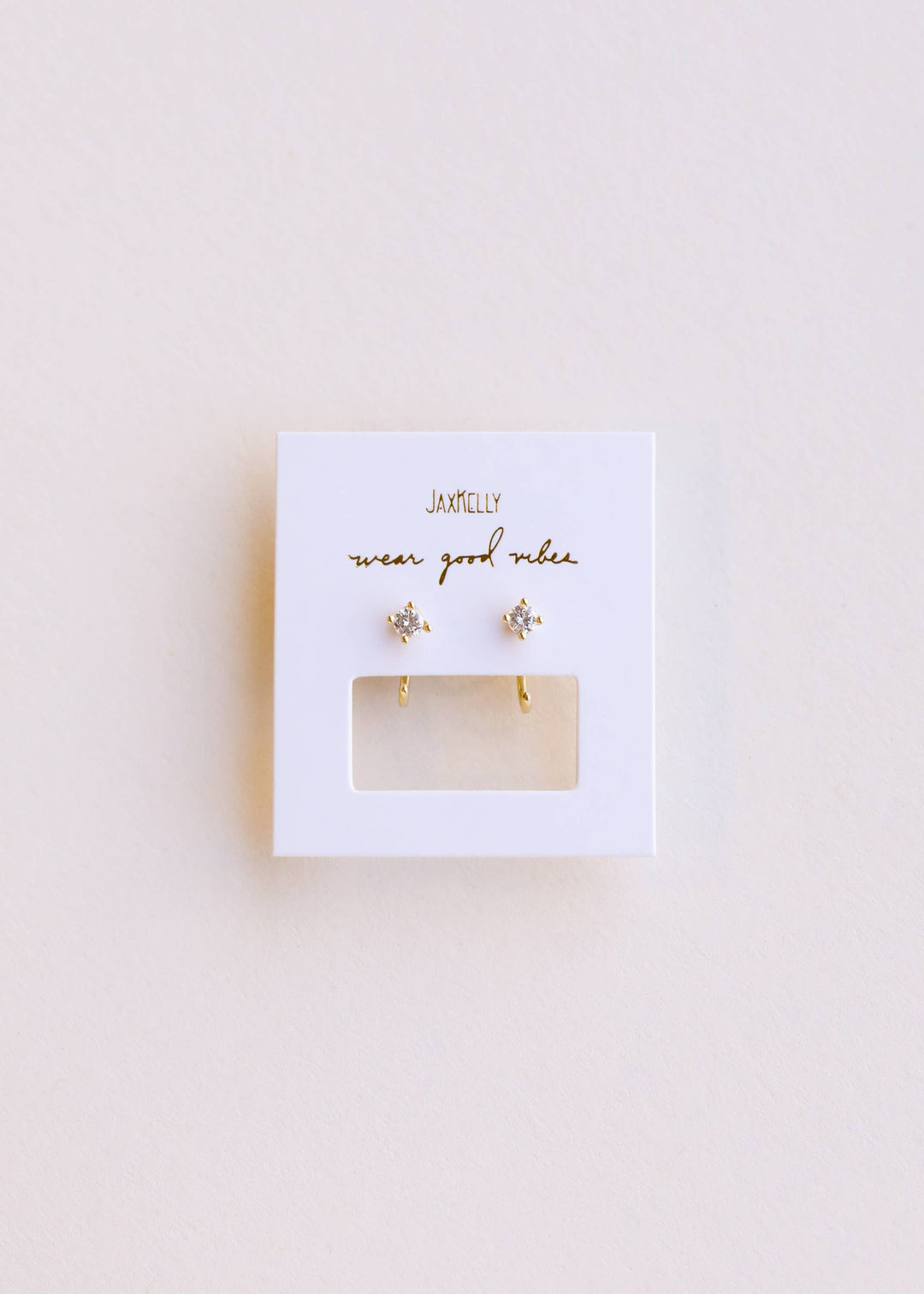 JaxKelly - CZ Huggies - White - Gold Earrings