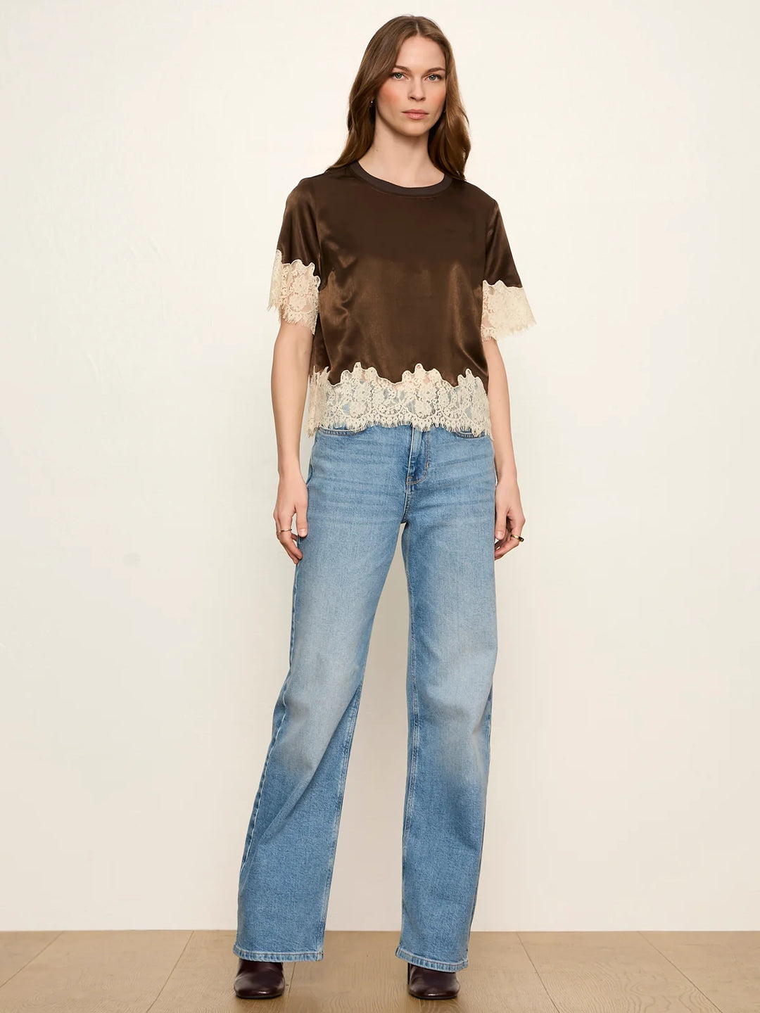 Sanctuary One of a kind Satin Lace Top- Espresso Martini