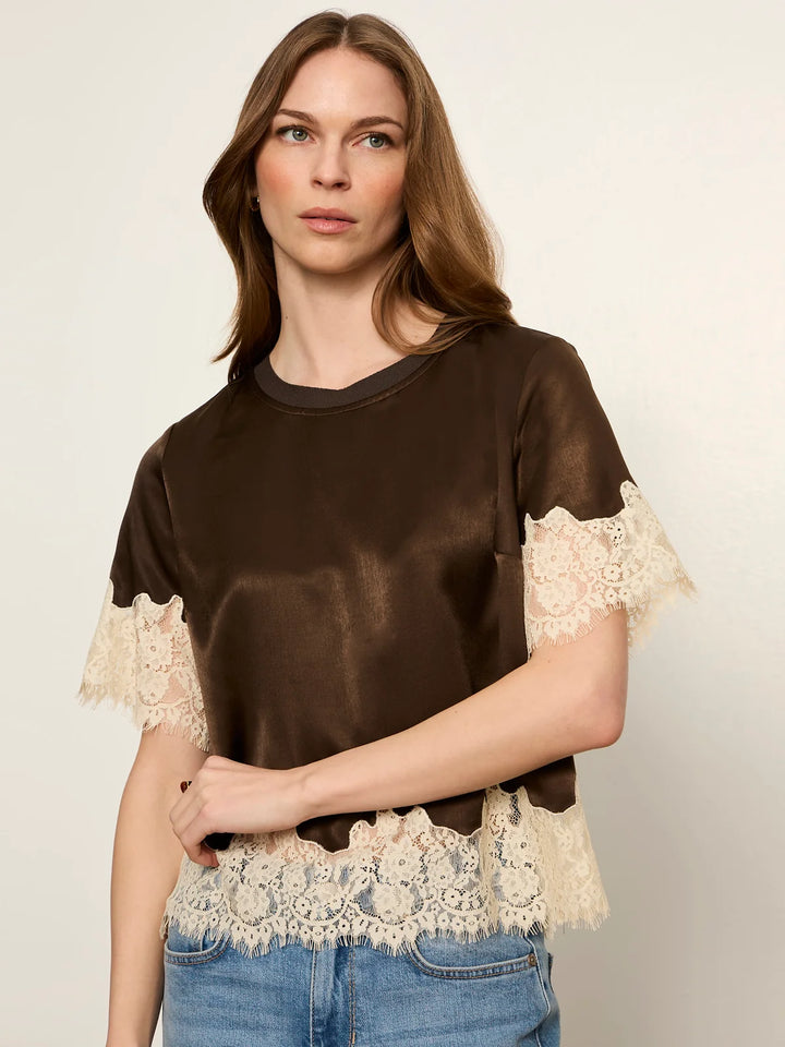 Sanctuary One of a kind Satin Lace Top- Espresso Martini