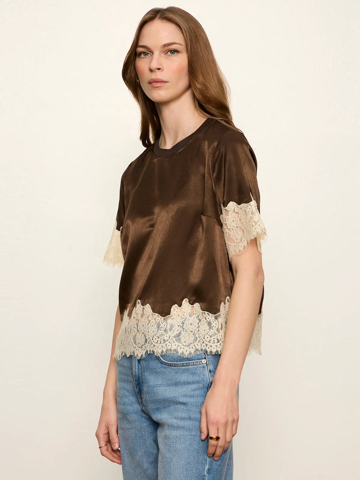 Sanctuary One of a kind Satin Lace Top- Espresso Martini