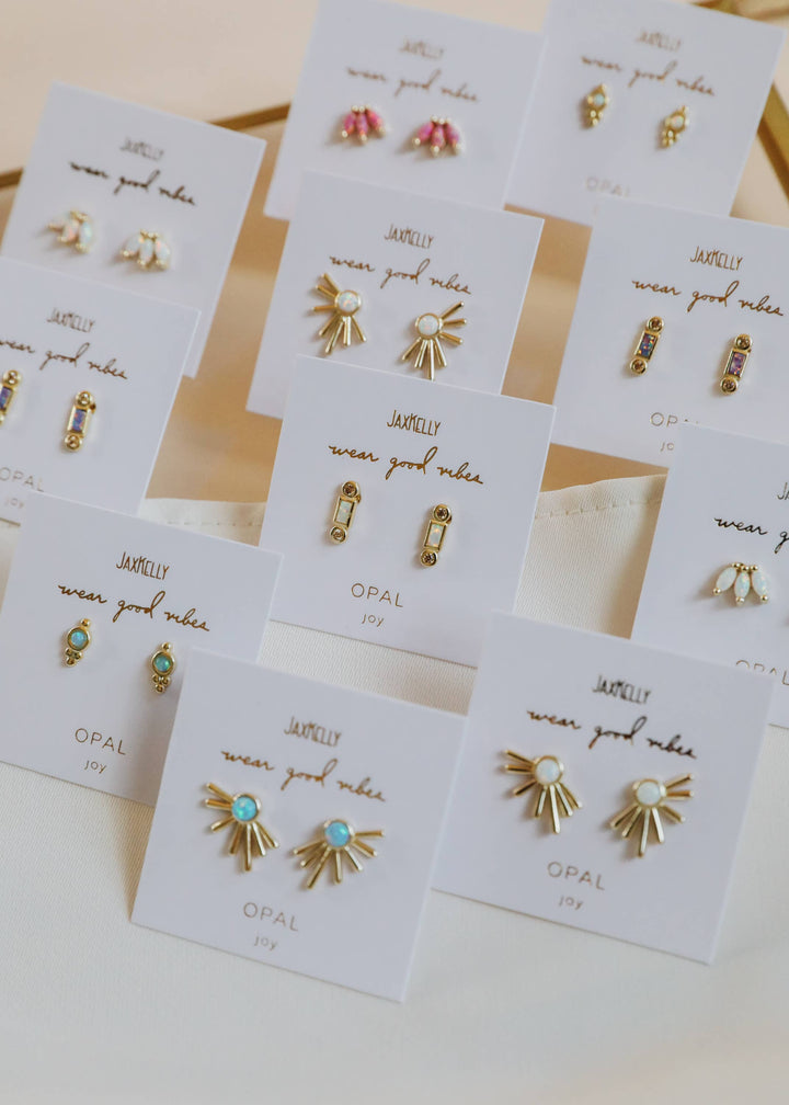 JaxKelly - Sun Ray - White Opal - Gold Earrings