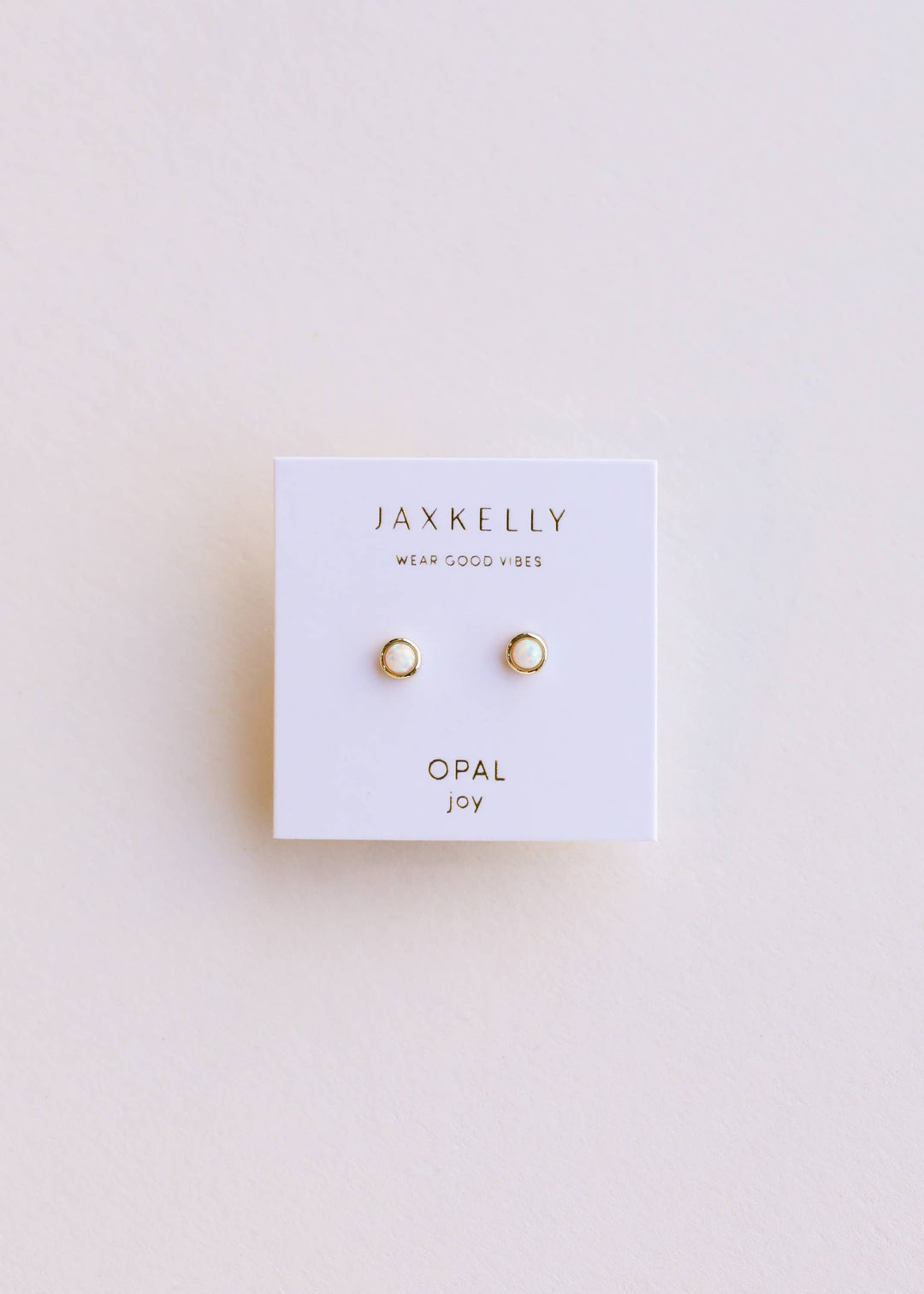 JaxKelly - Simple Stud - White Opal- Gold Earrings