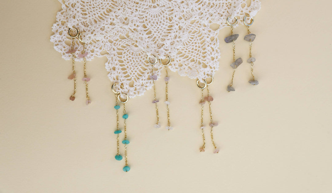 JaxKelly - Raw Gemstone Chain Drop Earring - Amazonite