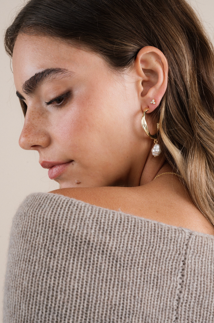 JaxKelly - Trio Cluster Gold Earrings - Pearl