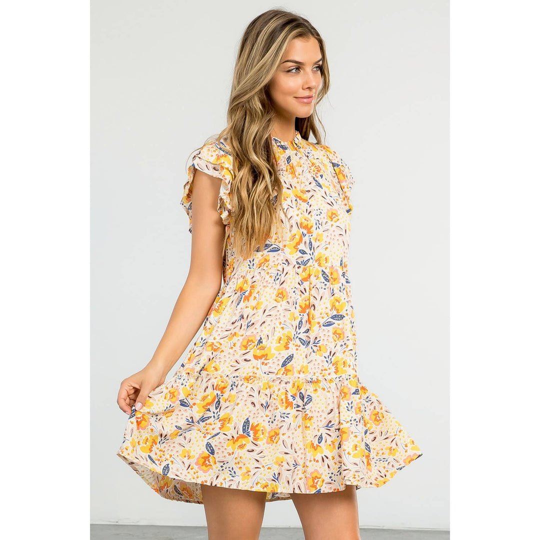 THML TM5411 Flower Tiered Dress Beige