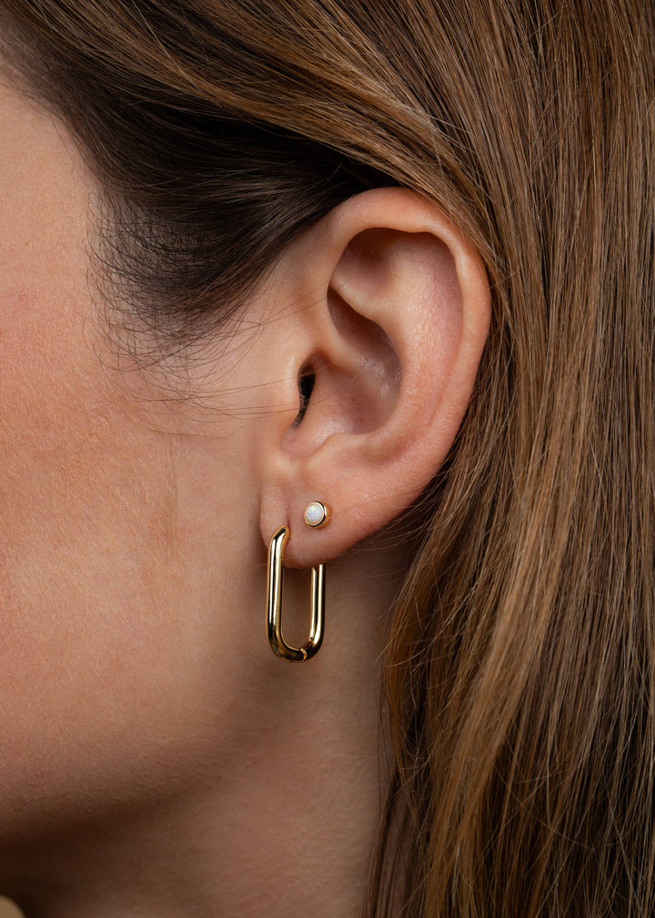 JaxKelly - Simple Stud - White Opal- Gold Earrings