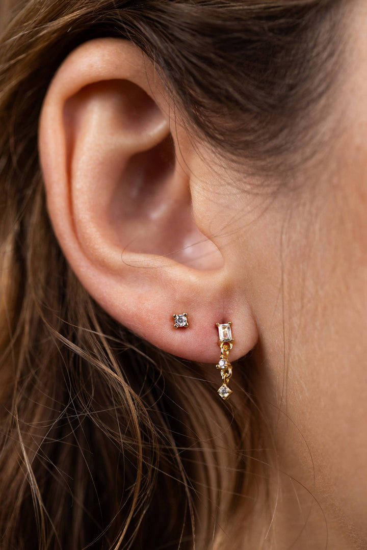 JaxKelly - Mini Baguette Drop Earrings - White
