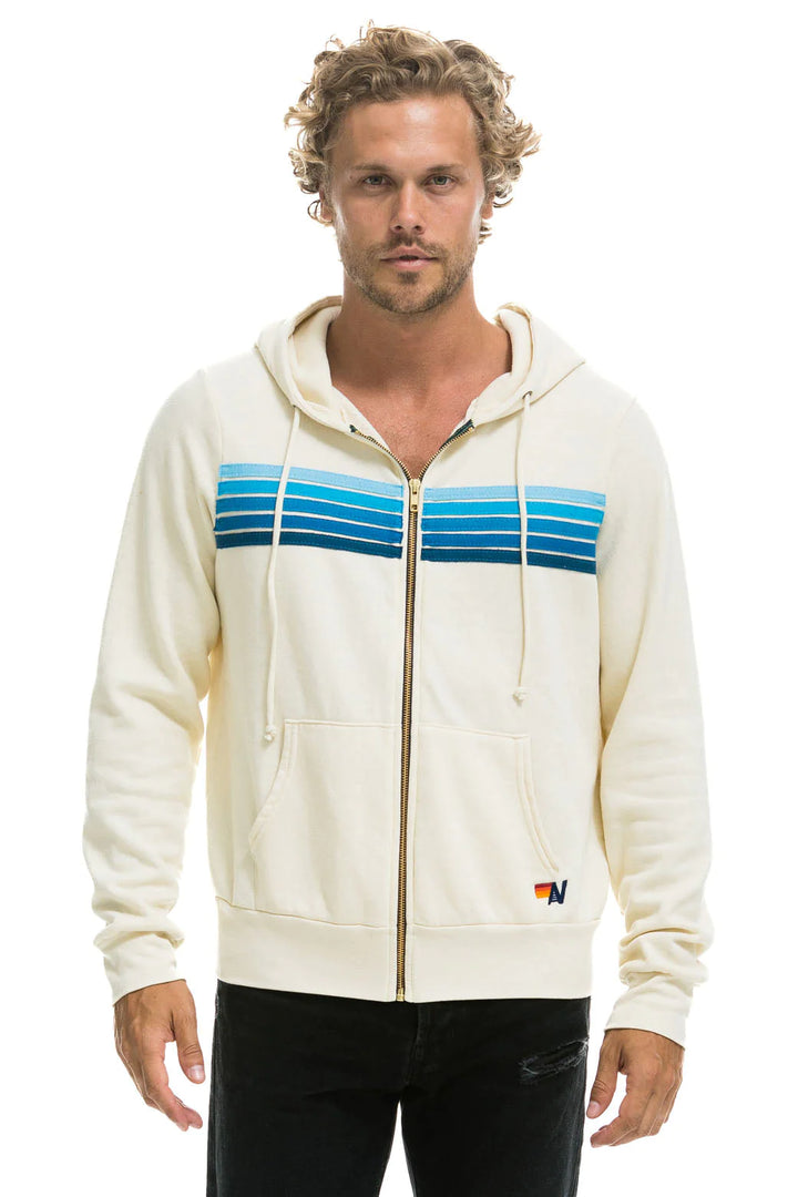 Aviator Nation 5 Stripe Zip Hoodie - Vintage White / Blue