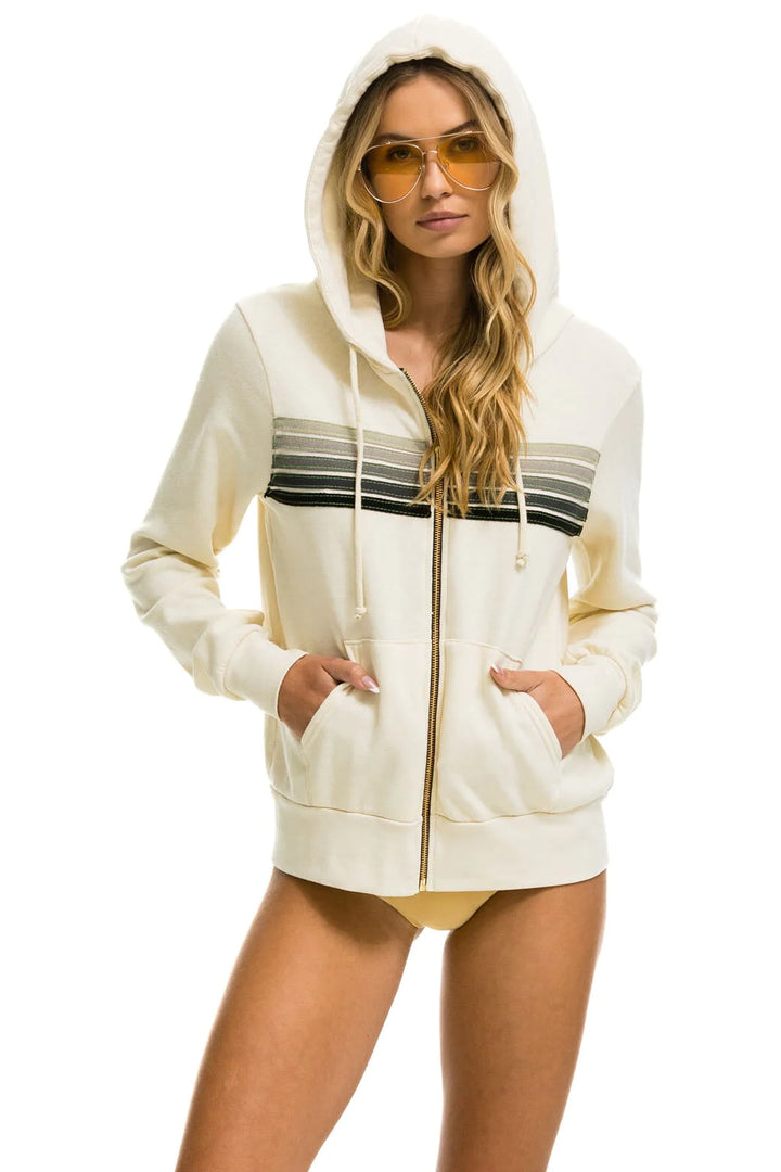 Aviator Nation 5 Stripe Hoodie - Vintage White/Grey Stripe