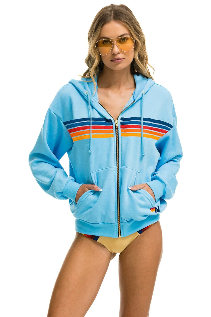 Aviator Nation 5 Stripe Relaxed Zip Hoodie - Sky 2