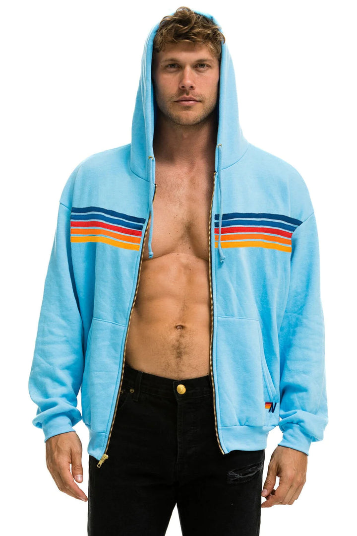 Aviator Nation 5 Stripe Relaxed Zip Hoodie - Sky 2