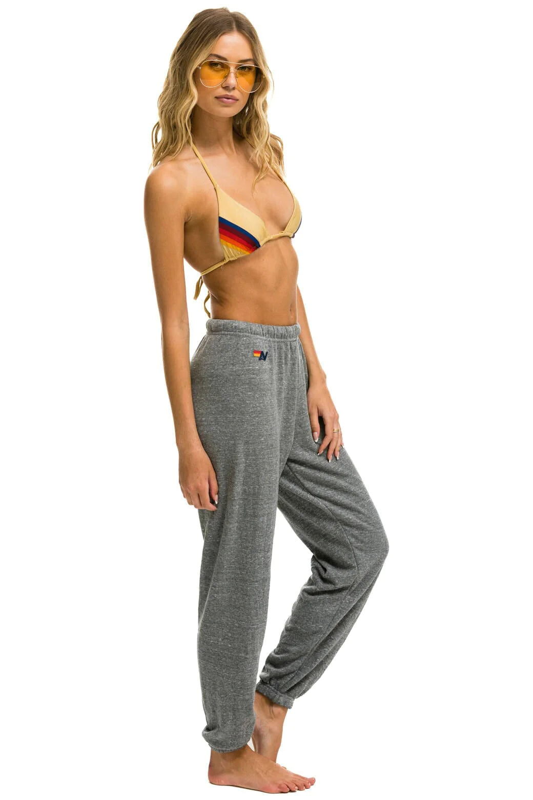 Aviator Nation 5 Stripe Sweatpants- Heather Grey / Neon Rainbow