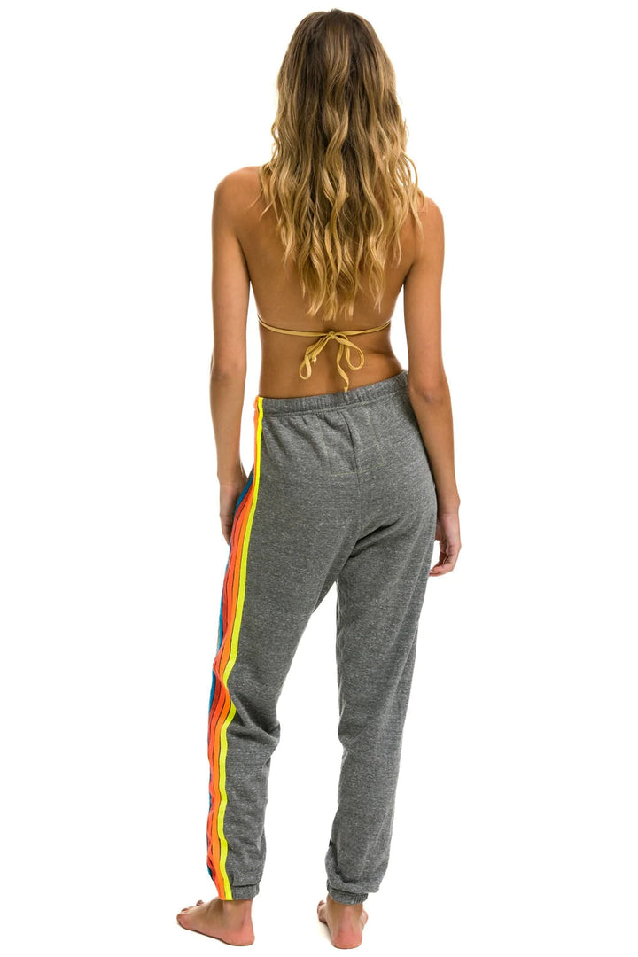 Aviator Nation 5 Stripe Sweatpants- Heather Grey / Neon Rainbow