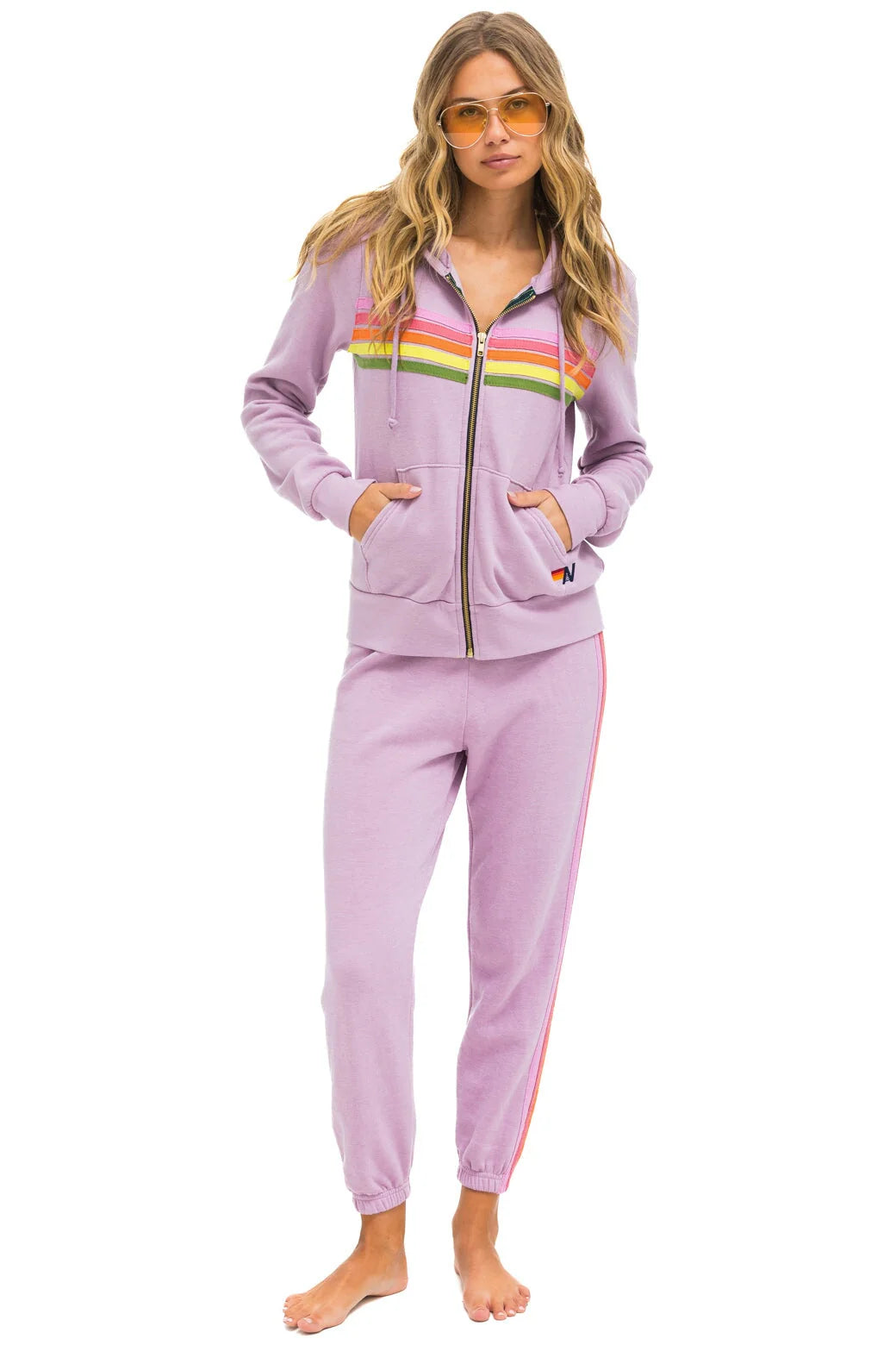 Aviator Nation Stripe Sweatpants Mauve/Pink/Green
